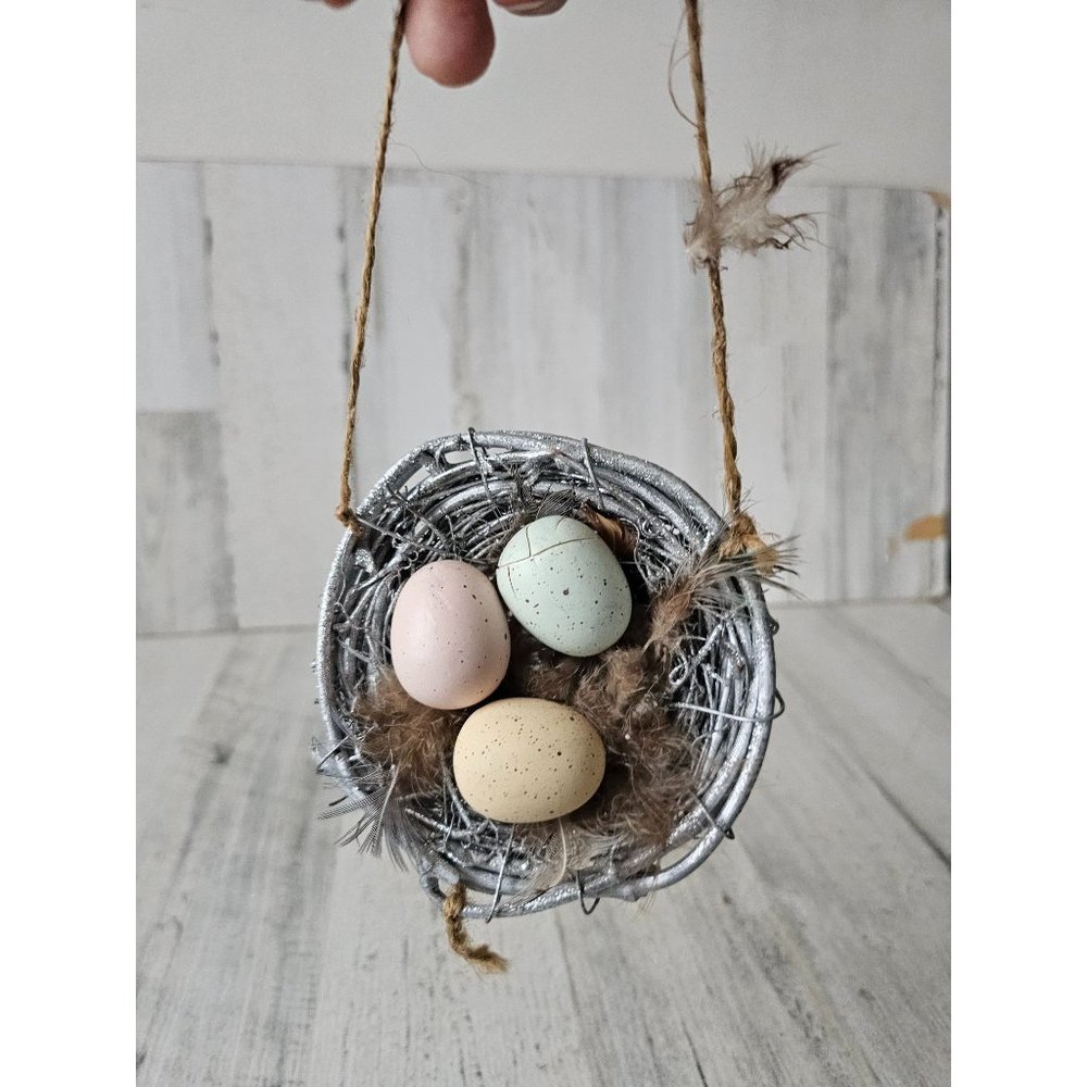 Glitter Robin egg nest decor spring Easter silver Xmas tree